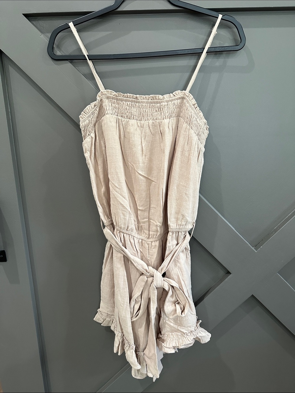 Pink Lily Beige Smocked Strap Romper - NWOT